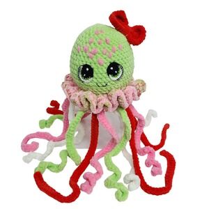 Handmade Crochet Jellyfish Plush Green Pink Red Amigurumi Stuffed Animal Toy